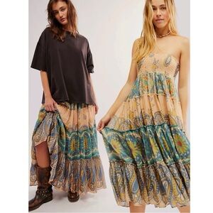 Free People Super Thrills Convertible Maxi Skirt Dress XL Blue Sky Combo NWT